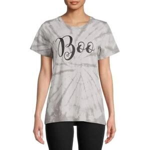 Halloween Tee Shirt BOO Gray Tie Dye Short Sleeve Top Women's XL (16-18)